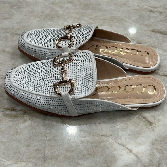 CCOCCI White Mila Bedazzled Mules Rhinestone Slip-Ons | Size‎ 7 - Picture 5 of 11